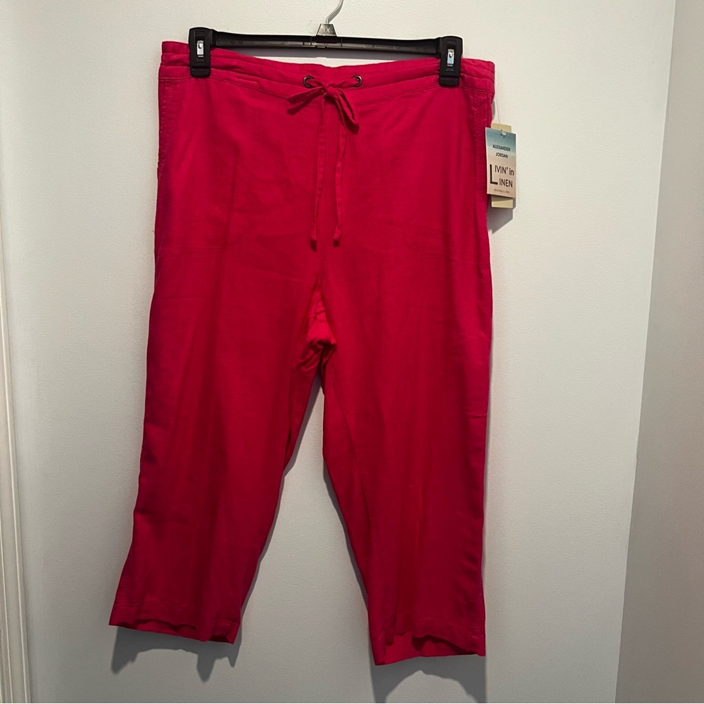 Alexander Jordan Linen Blend Fuchsia Pink Capris Drawstring Pant Women’s Large